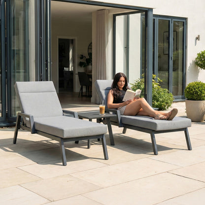 Vogue Aluminium Sun Lounger Set of 2 and Side Table in Graphite Grey