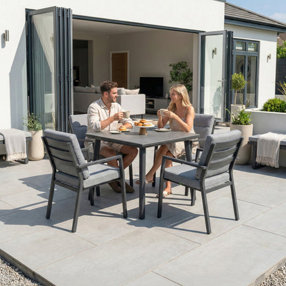 Vogue 4 Seat Aluminium Dining Set - Square Table in Graphite Grey