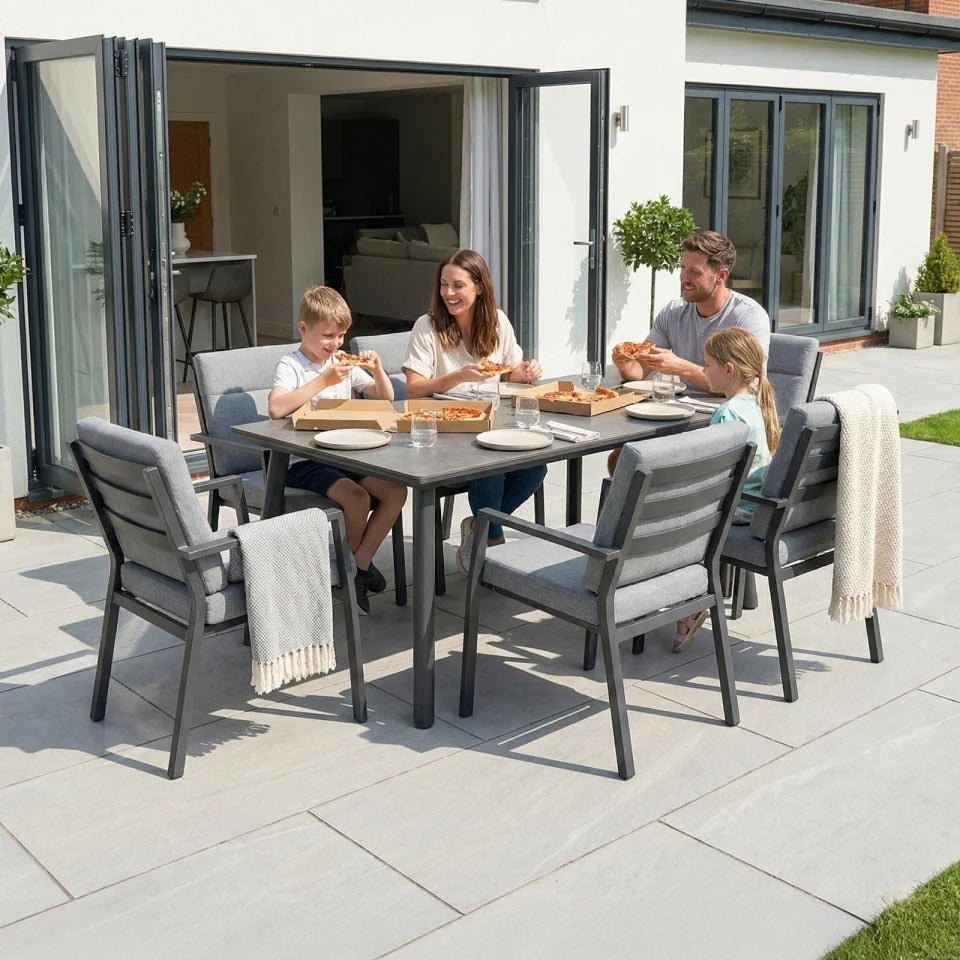Vogue 6 Seat Aluminium Dining Set - Rectangular Table in Graphite Grey