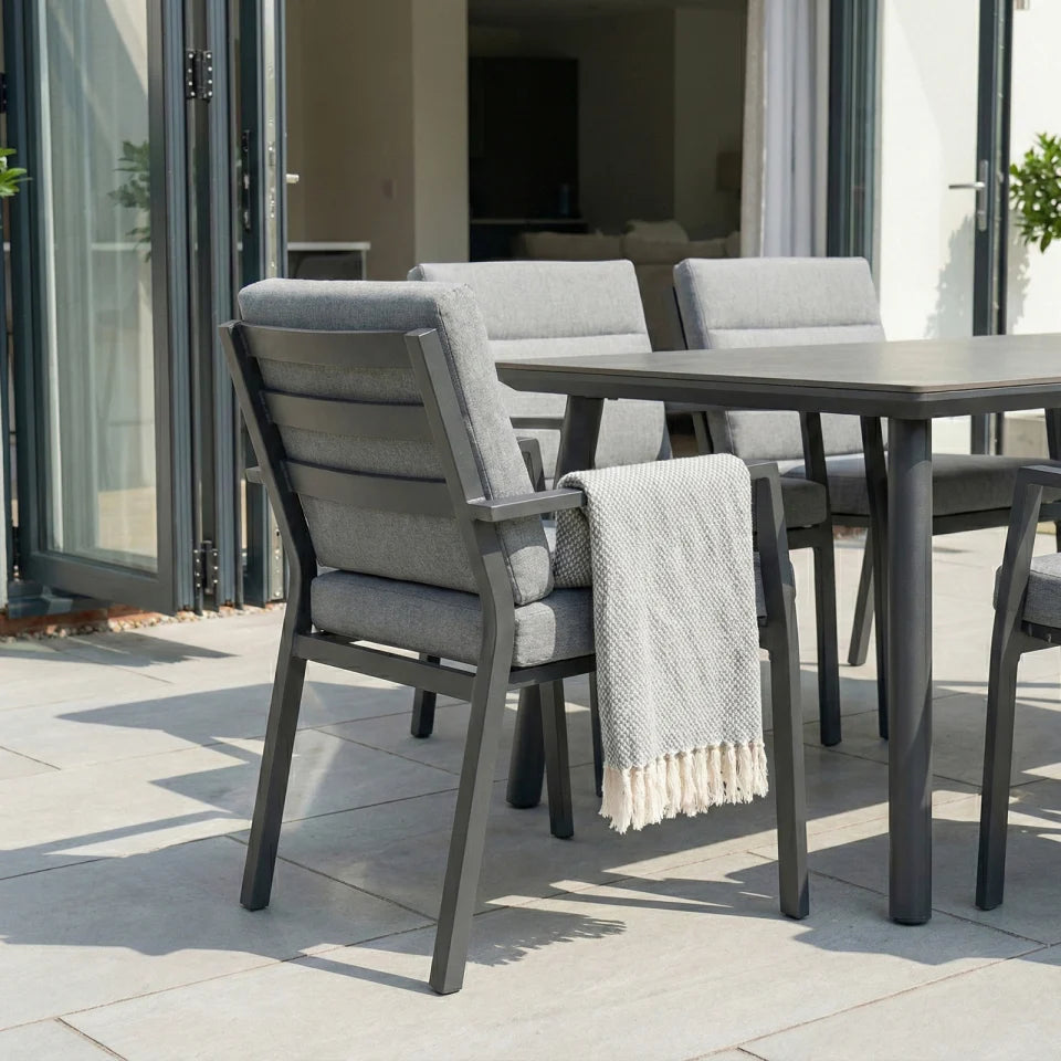 Vogue 6 Seat Aluminium Dining Set - Rectangular Table in Graphite Grey