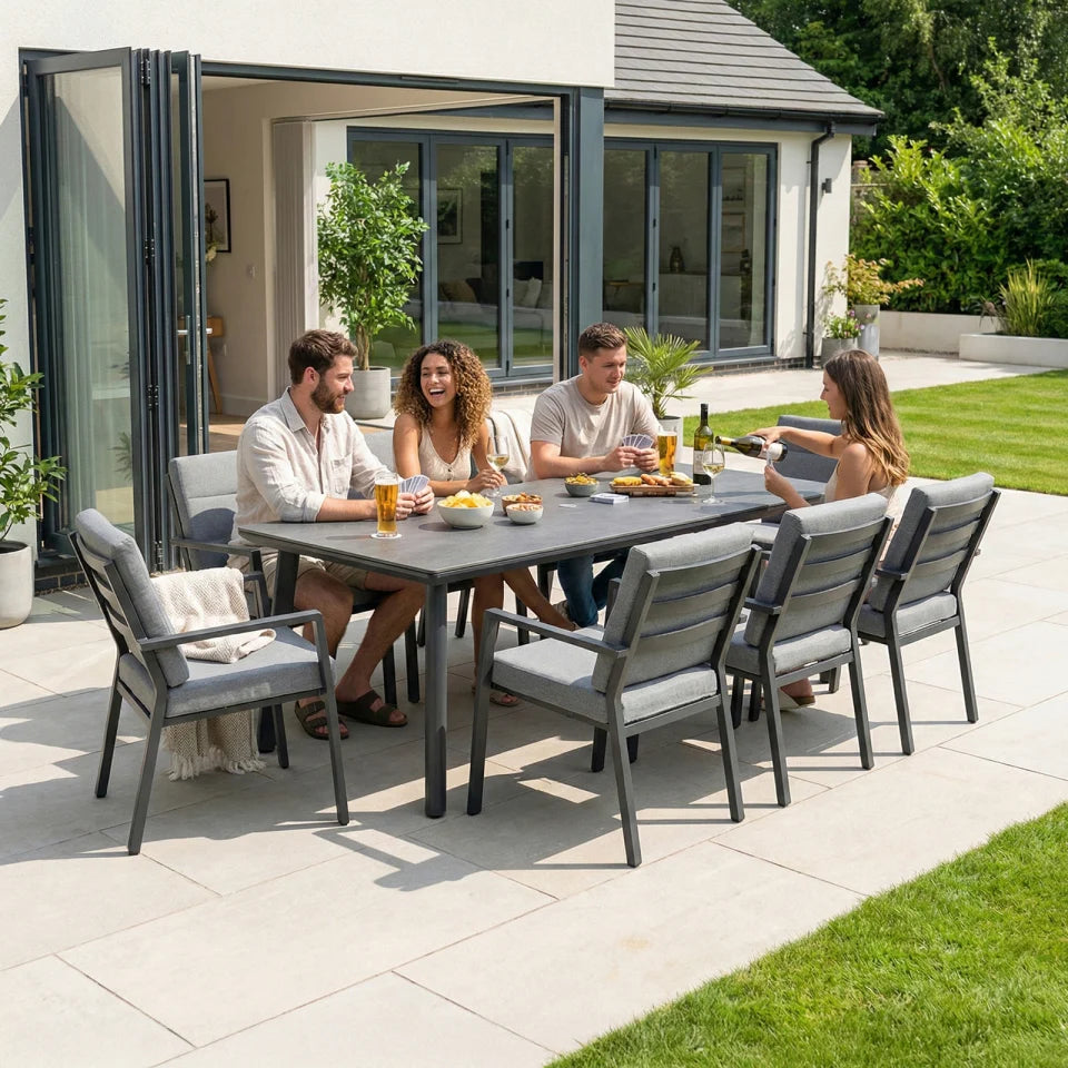 Vogue 8 Seat Aluminium Dining Set - Rectangular Table in Graphite Grey