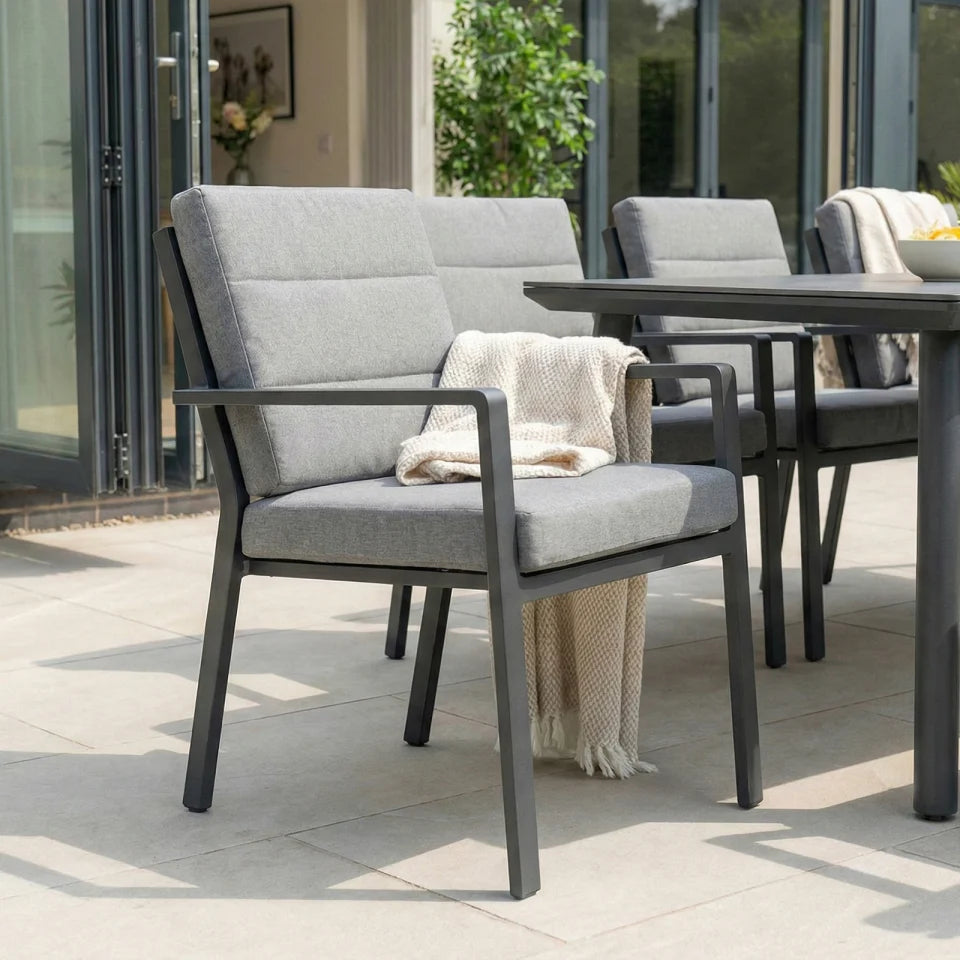 Vogue 8 Seat Aluminium Dining Set - Rectangular Table in Graphite Grey