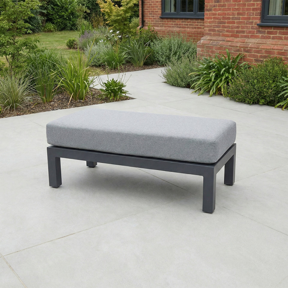 Emerson 3 Seater Aluminium Lounge Dining Set with 2 Armchairs and Bench - Adjustable Rising Table in Graphite Grey