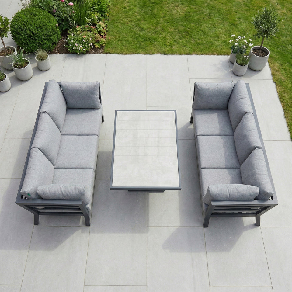 Emerson 3 Seater Sofa Aluminium Lounge Dining Set - Adjustable Rising Table in Graphite Grey