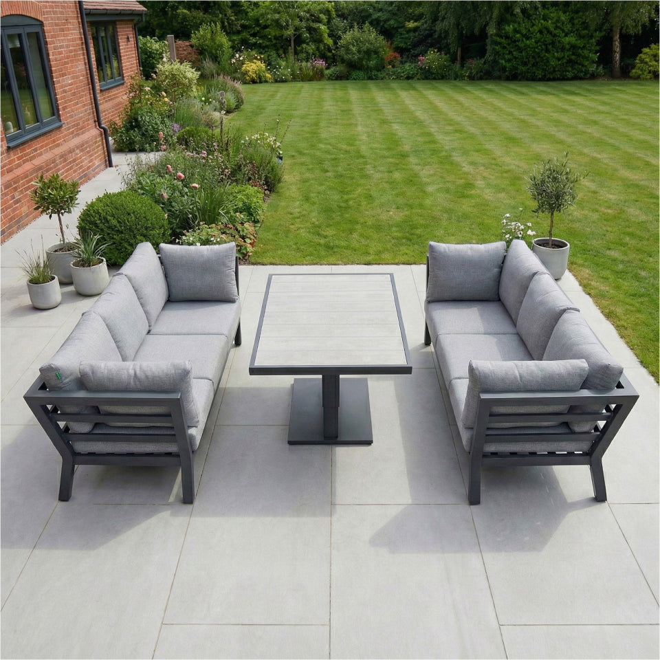 Emerson 3 Seater Sofa Aluminium Lounge Dining Set - Adjustable Rising Table in Graphite Grey