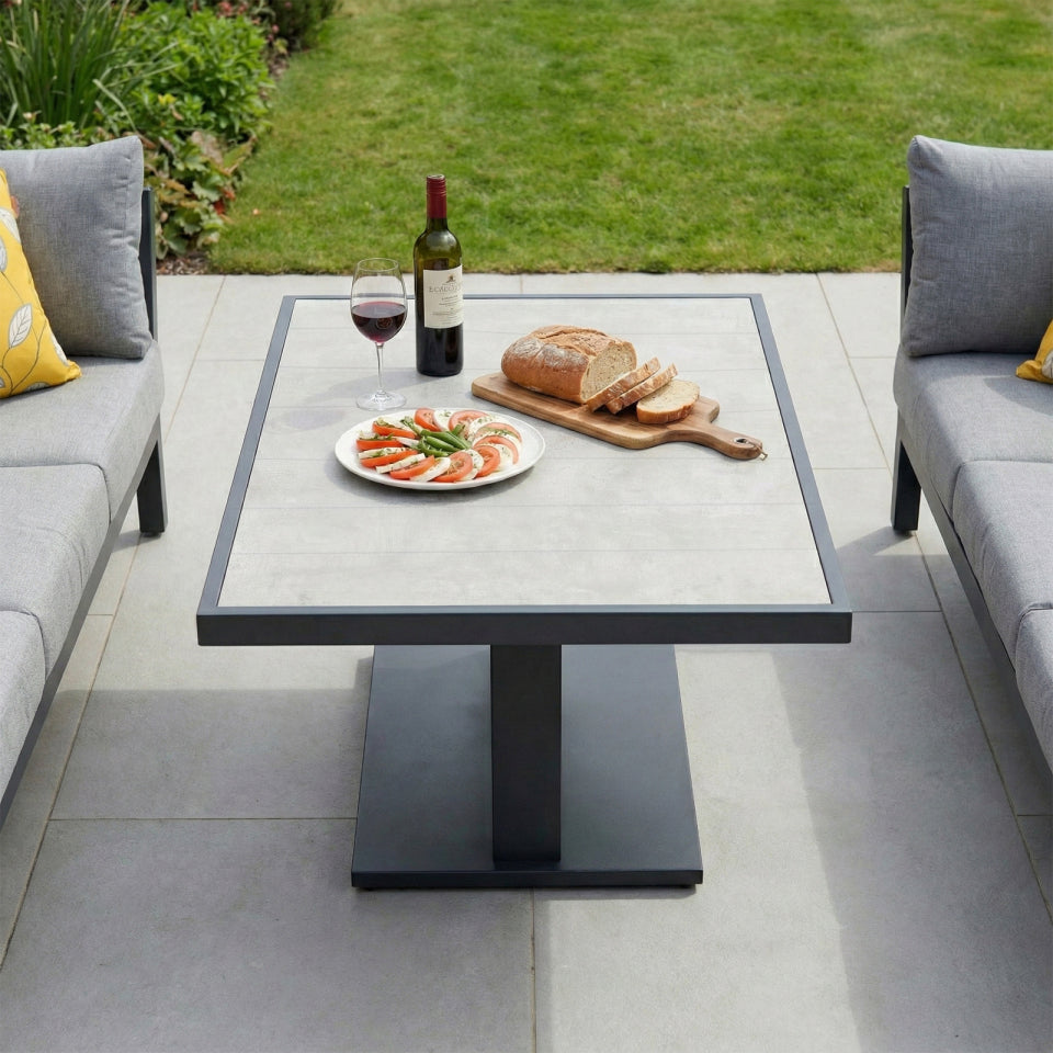 Emerson 3 Seater Sofa Aluminium Lounge Dining Set - Adjustable Rising Table in Graphite Grey