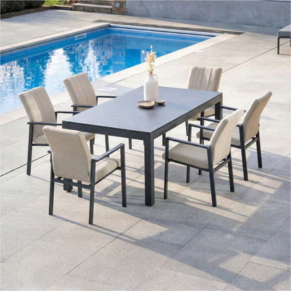 Ralph 6 Seat All Weather Fabric Aluminium Dining Set - Rectangular Table in Oatmeal