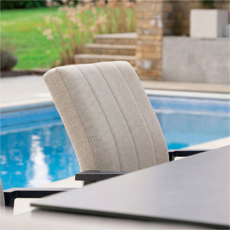 Ralph 6 Seat All Weather Fabric Aluminium Dining Set - Rectangular Table in Oatmeal