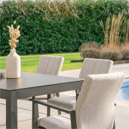 Ralph 6 Seat All Weather Fabric Aluminium Dining Set - Rectangular Table in Oatmeal