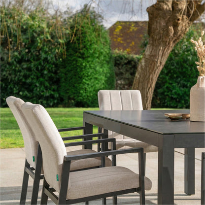 Ralph 6 Seat All Weather Fabric Aluminium Dining Set - Rectangular Table in Oatmeal