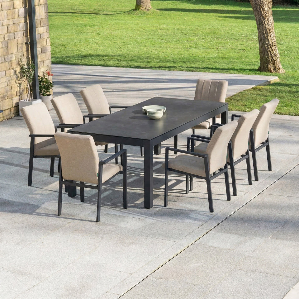 Ralph 8 Seat All Weather Fabric Aluminium Dining Set - Rectangular Table in Oatmeal