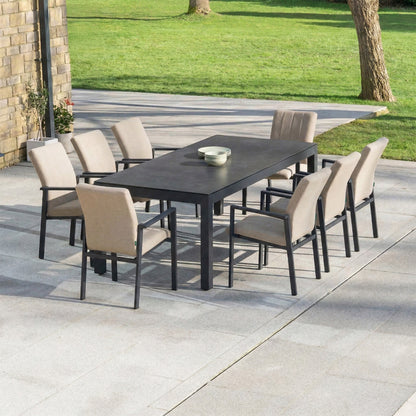 Ralph 8 Seat All Weather Fabric Aluminium Dining Set - Rectangular Table in Oatmeal