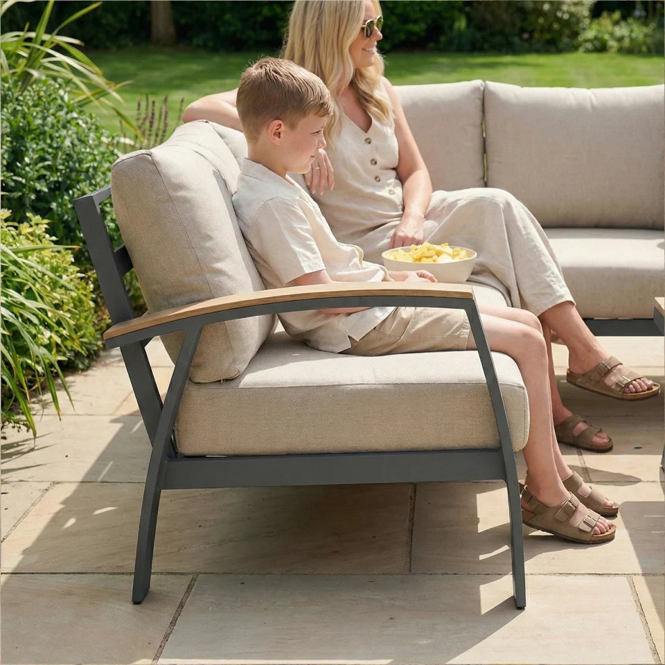 Leah Aluminium Wood Look Large Corner Sofa Lounging Set in Graphite Grey