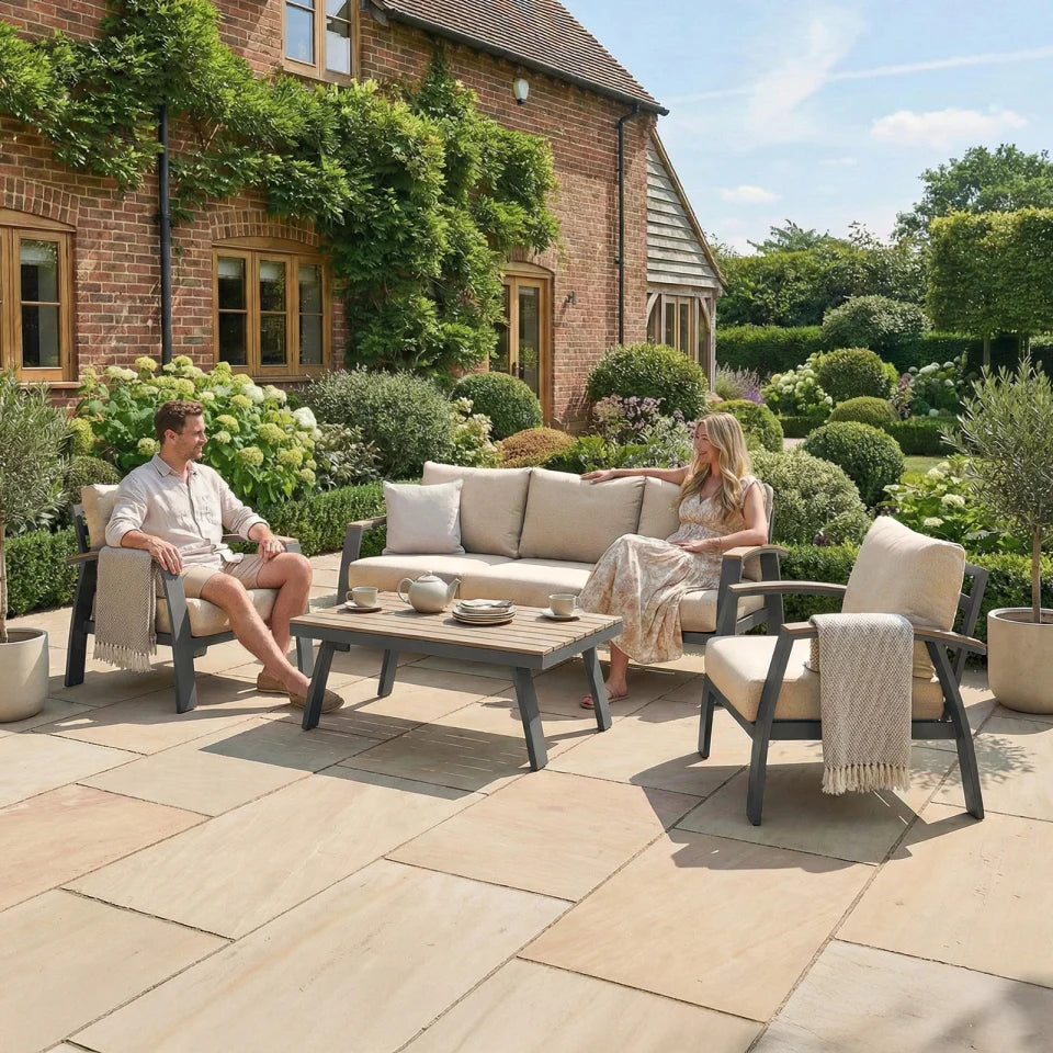 Leah Aluminium Wood Look 3 Seater Sofa Lounging Set in Graphite Grey