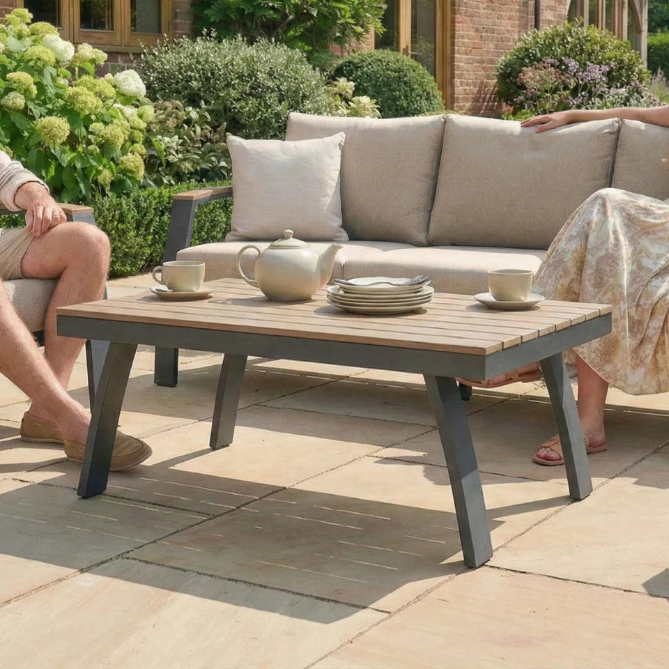 Leah Aluminium Wood Look 3 Seater Sofa Lounging Set in Graphite Grey