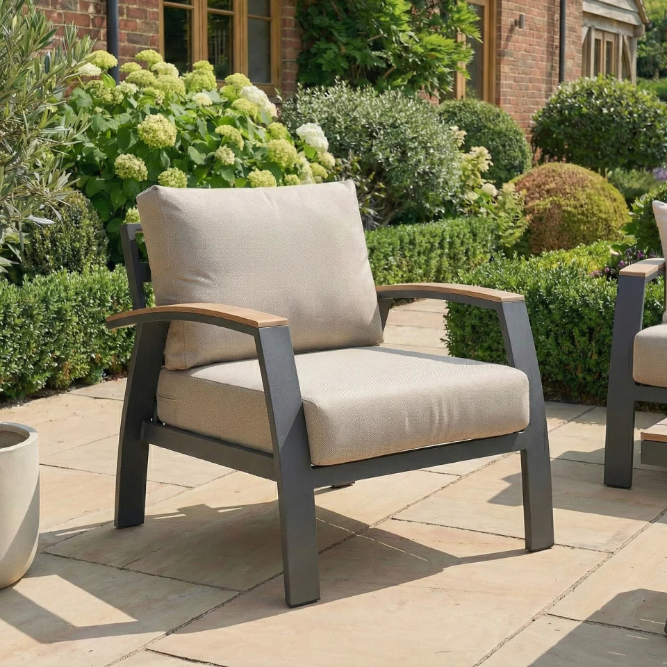 Leah Aluminium Wood Look 3 Seater Sofa Lounging Set in Graphite Grey