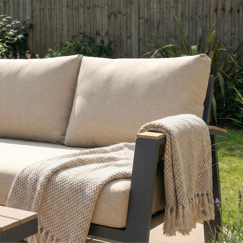 Leah Aluminium Wood Look 3 Seater Chaise Sofa Lounging Set in Graphite Grey