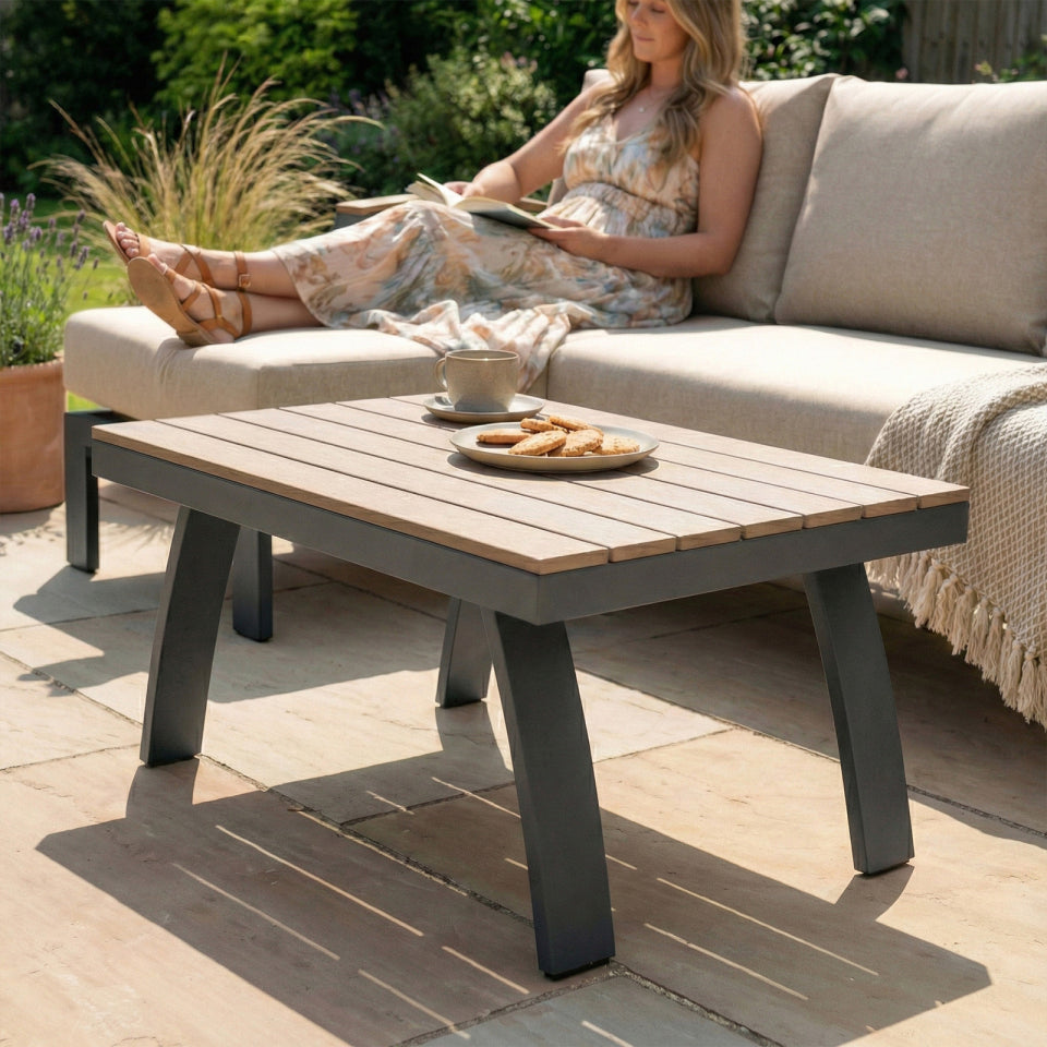 Leah Aluminium Wood Look 3 Seater Chaise Sofa Lounging Set in Graphite Grey