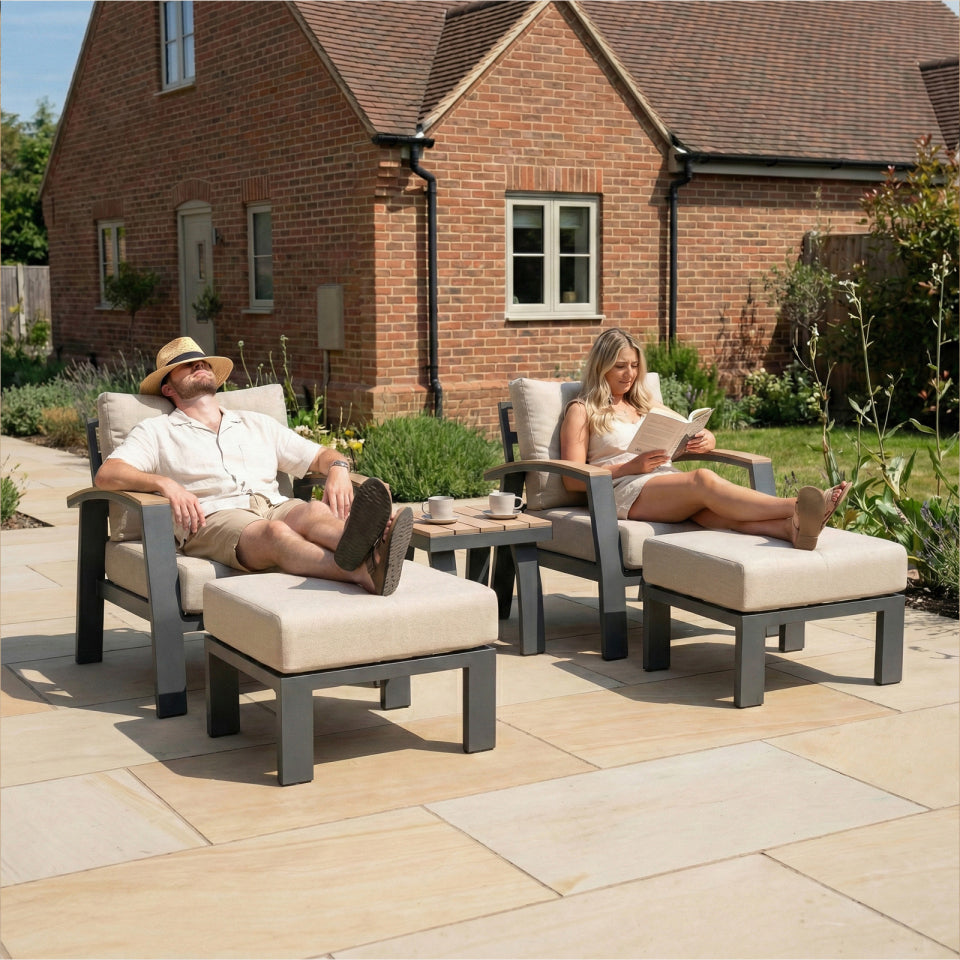 Leah Aluminium Wood Look 5 Piece Lounging Set in Graphite Grey