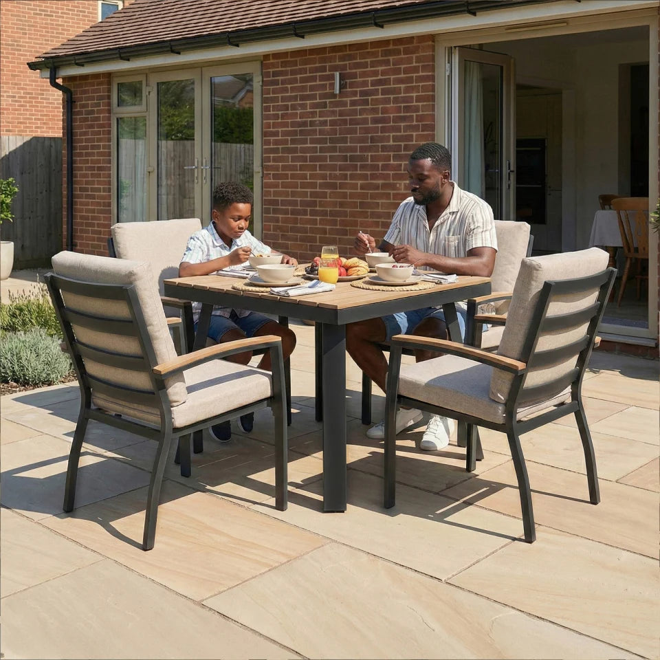 Leah 4 Seat Square Aluminium Dining Set in Graphite Grey