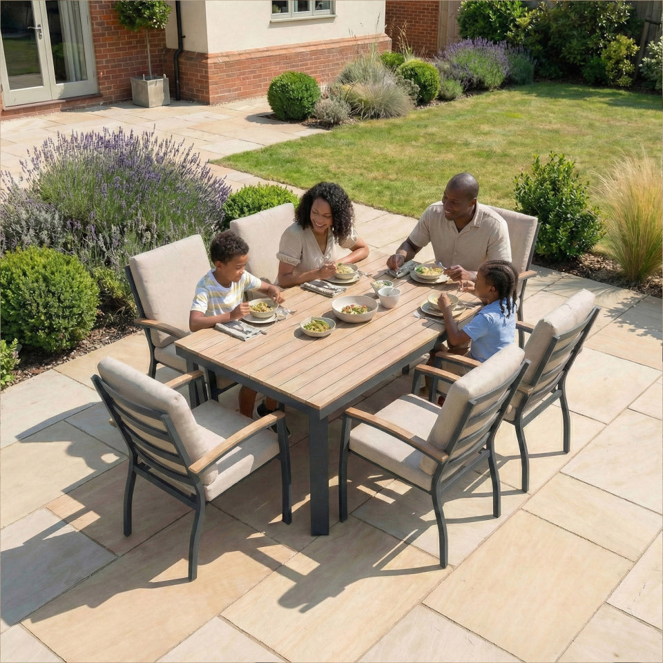Leah 6 Seat Rectangular Aluminium Dining Set in Graphite Grey