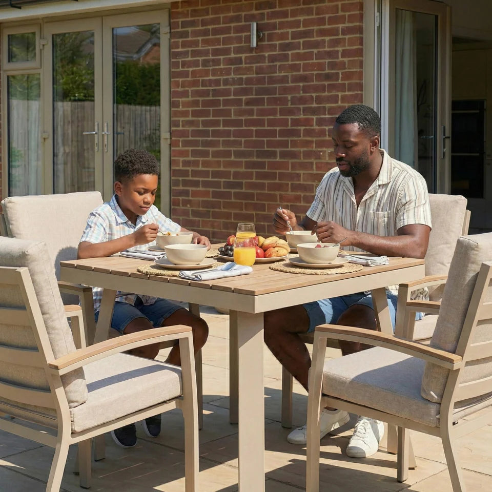 Leah 4 Seat Square Aluminium Dining Set in Fawn