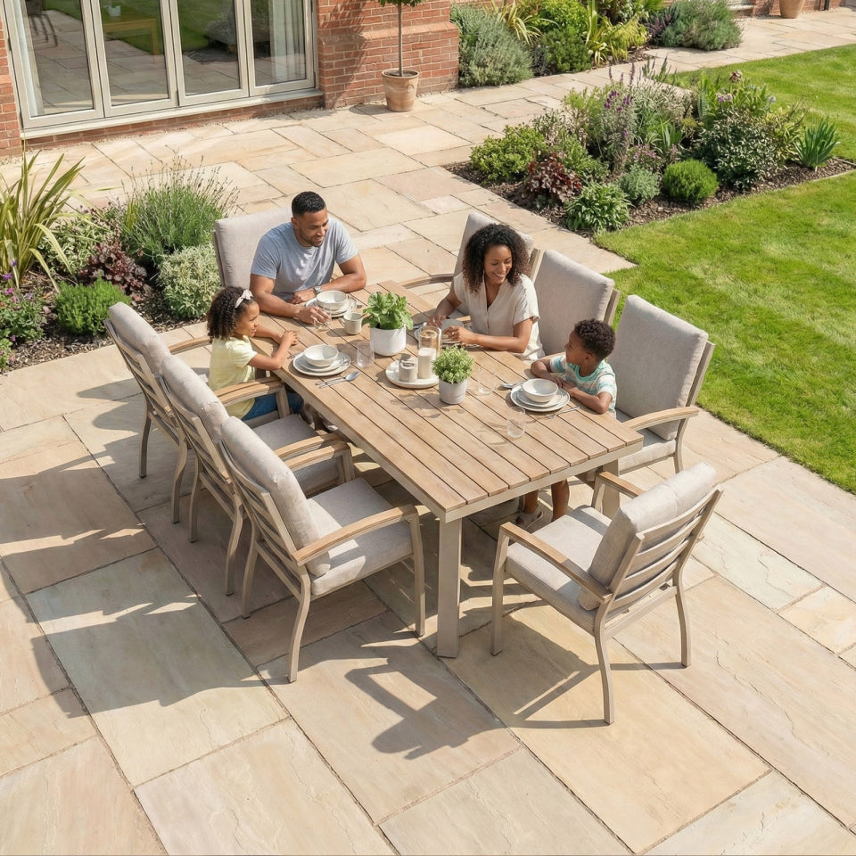Leah 8 Seat Rectangular Aluminium Dining Set in Fawn
