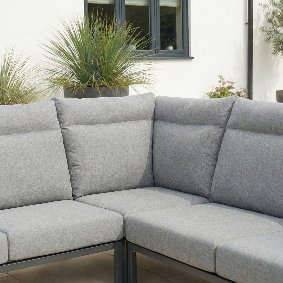 Isaac L-Shaped Corner Aluminium Reclining Lounge Dining Set - Adjustable Rising Extending Table in Graphite Grey