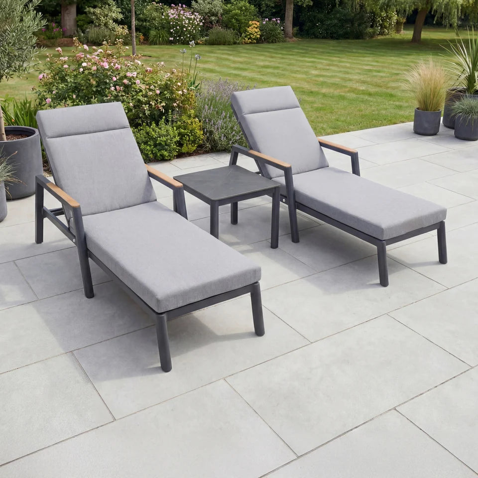 Isaac Aluminium Sun Lounger Set of 2 and Side Table in Graphite Grey
