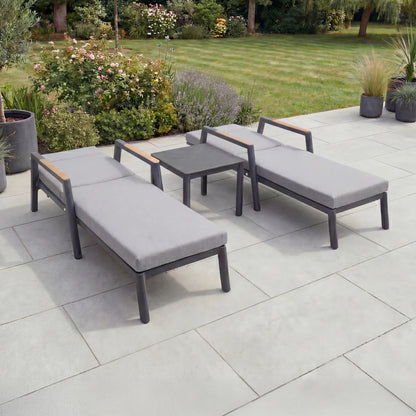 Isaac Aluminium Sun Lounger Set of 2 and Side Table in Graphite Grey