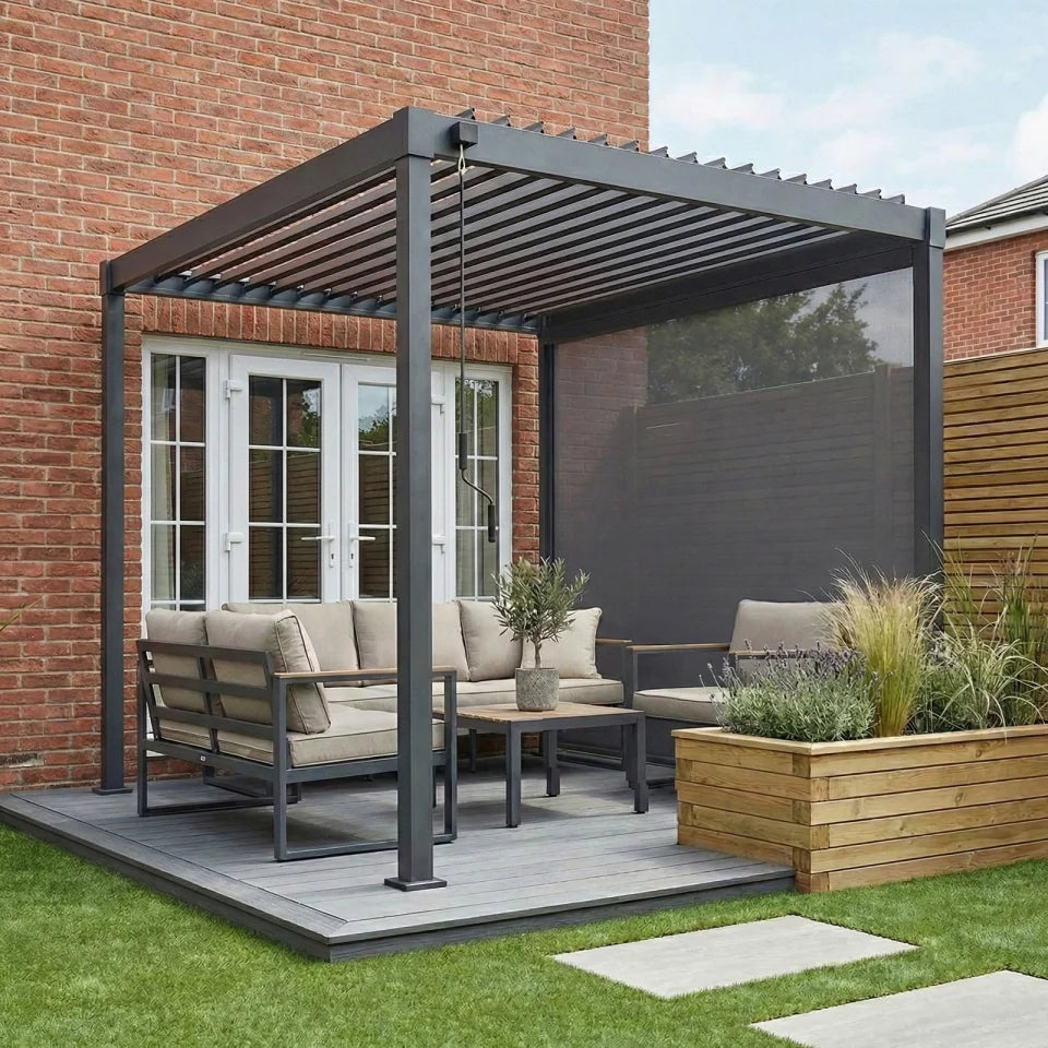 Shadow Texteline Side Screen - 3.0m in Graphite Grey