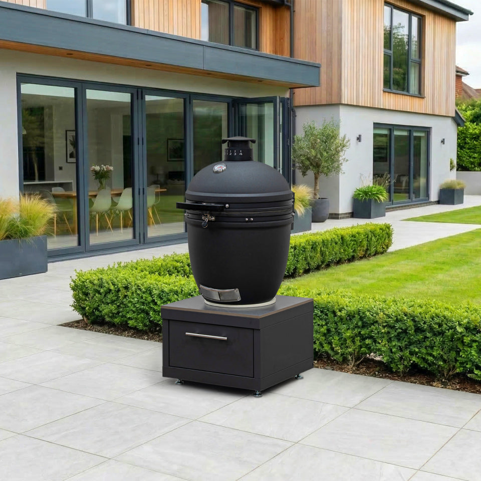 Riley Straight Outdoor Kitchen K-Pro 22 Kamado Charcoal Barbecue with Integrated Drawer Unit - Grey Steel