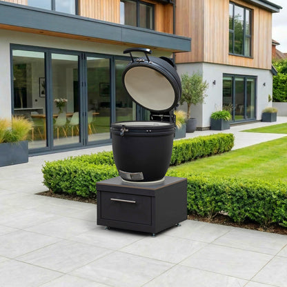 Riley Straight Outdoor Kitchen K-Pro 22 Kamado Charcoal Barbecue with Integrated Drawer Unit - Grey Steel