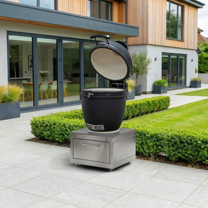 Stanley Straight Outdoor Kitchen K-Pro 22 Kamado Charcoal Barbecue with Integrated Drawer Unit - Stainless Steel