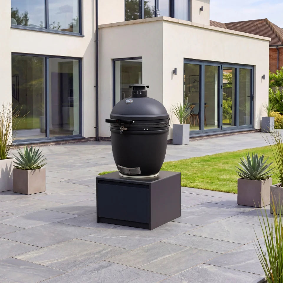 Oakley Straight Outdoor Kitchen K-Pro 22 Kamado Charcoal Barbecue with Integrated Drawer Unit - Graphite Grey