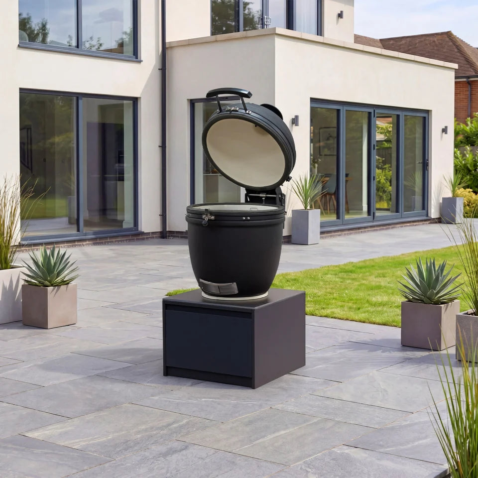 Oakley Straight Outdoor Kitchen K-Pro 22 Kamado Charcoal Barbecue with Integrated Drawer Unit - Graphite Grey