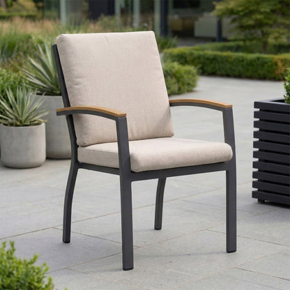 Leah 4-10 Seat Aluminium Dining Set - Rectangular Extending Table with 4 Chairs in Graphite Grey