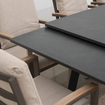 Leah 4-10 Seat Aluminium Dining Set - Rectangular Extending Table with 4 Chairs in Graphite Grey