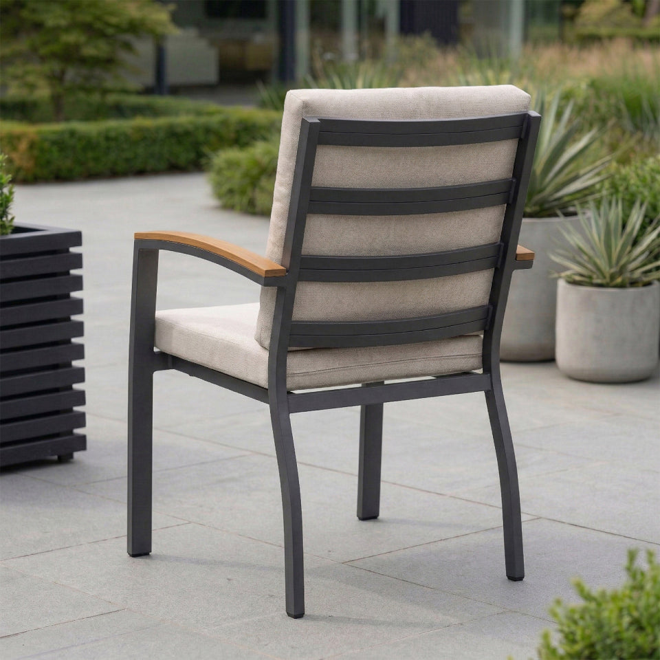 Leah 4-10 Seat Aluminium Dining Set - Rectangular Extending Table with 4 Chairs in Graphite Grey