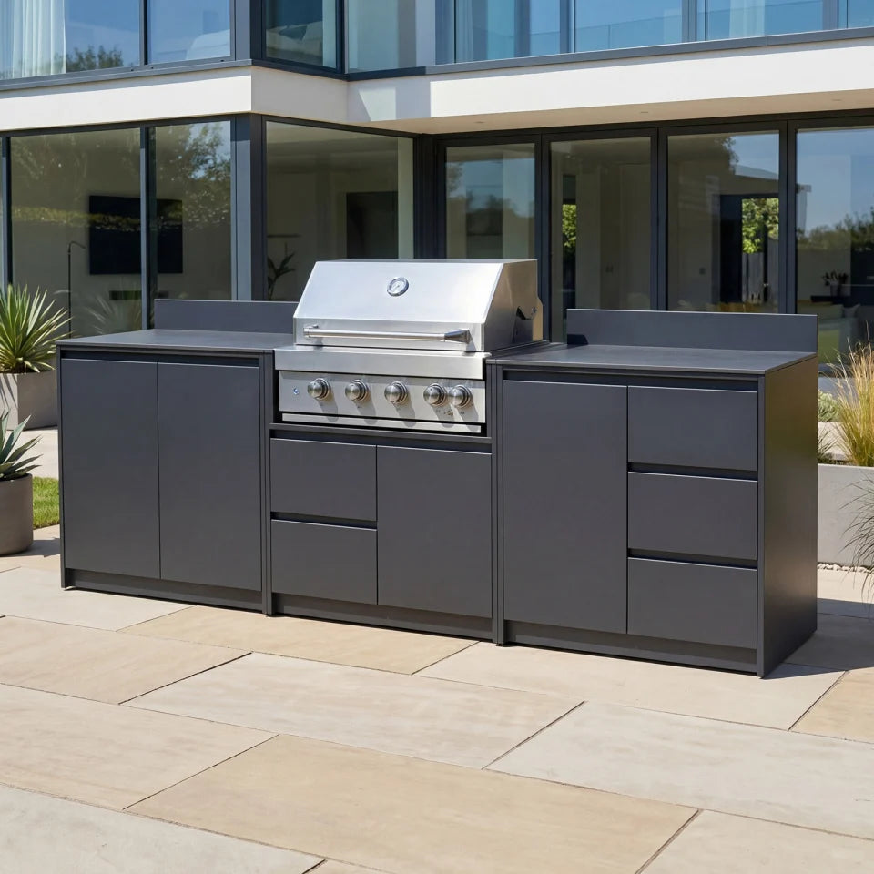Oakley Straight Outdoor Kitchen 4 Burner Gas BBQ S2700-A - Graphite Grey