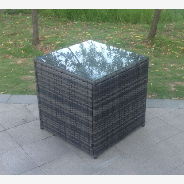 Square High Rattan Garden Side Corner Tea Coffee Table Tempered Glass 2 Color