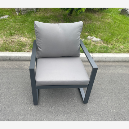 Aluminum Garden Furniture Dining Set Adjustable Rising Lifting Table And Chairs Patio Outdoor 6 Seat Black Tempered Glass Dark Grey