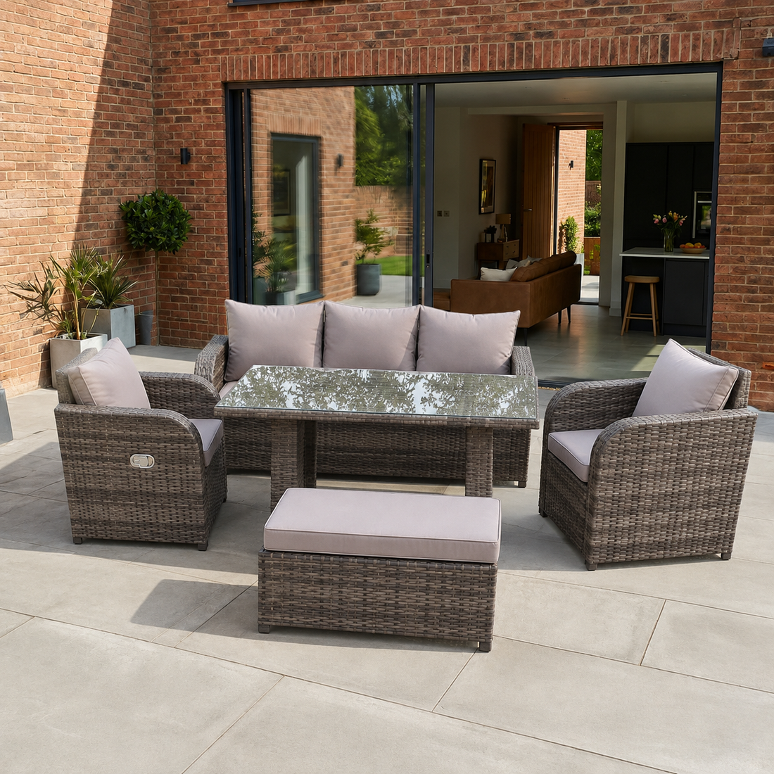 Rattan Garden Furniture Set Adjustable Chair Double Love Seat 2 Seater Sofa Oblong Rectangular Black Glass Dining Table