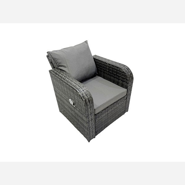 Outdoor Garden Furniture Set Rattan Sofa Dining Table Set with Reclining Chair 2 Side Tables Dark Grey Mixed