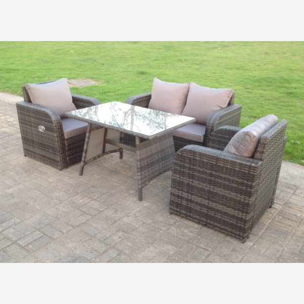 PE Rattan Garden Furniture Set Adjustable Chair Sofa Double Love Seat 2 Seater Sofa Oblong Rectangular Dining Table