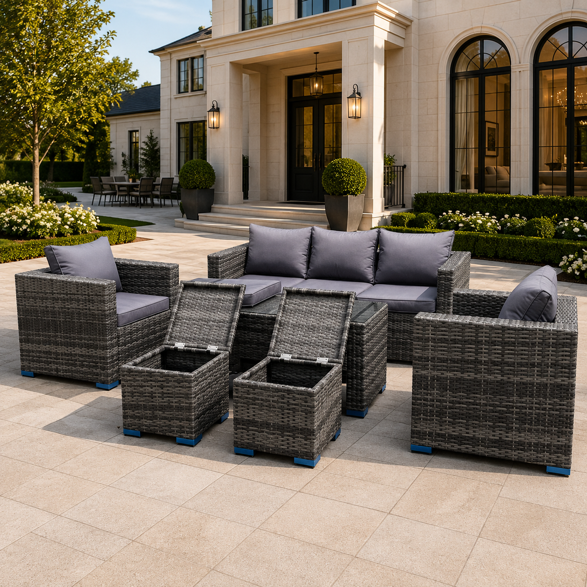 7 Seater Rattan Sofa Coffee Table (Dark Grey Mix)