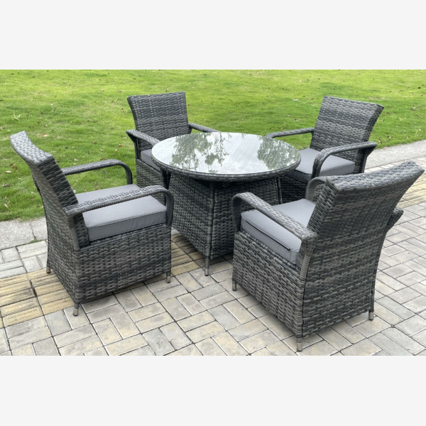 2/4/6 Option Rattan Garden Furniture Dining Sets Chairs Dark Grey Mix Outdoor Patio