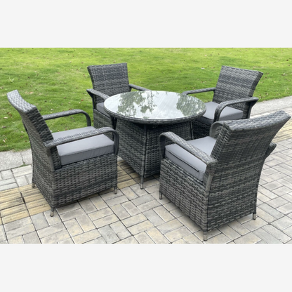 2/4/6 Option Rattan Garden Furniture Dining Sets Chairs Dark Grey Mix Outdoor Patio