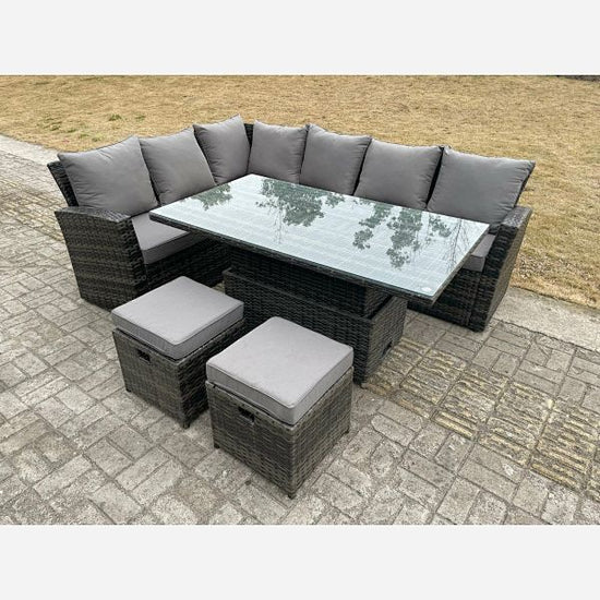 High Back Rattan Garden Furniture Sets Rising Table Dark Grey Mix 2 Options