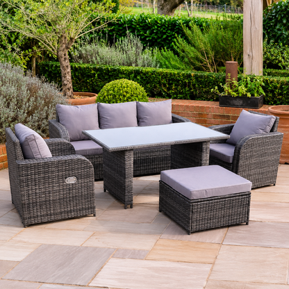 Rattan Garden Furniture Set Adjustable Chair Sofa Lounge 3 Seater Sofa Rectangular Dining Black Glass Table Footstool